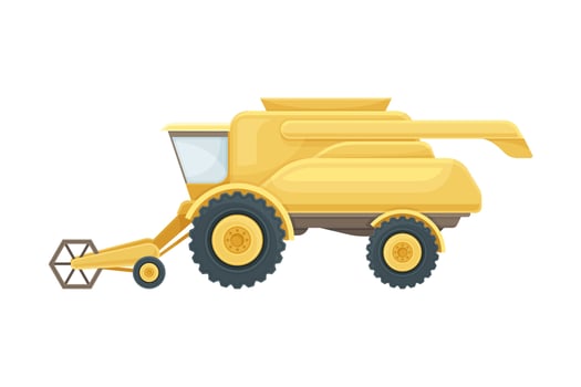 Yellow farm machinery industrial agricultural vehicle flat illustration vector