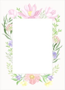 Card template with rectangular floral frame. Wedding invitation, postcard, poster, flyer with flowers in pastel colors illustration vector