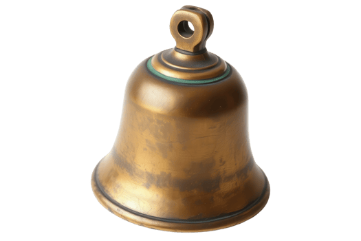 Antique brass bell with a loop for hanging and ringing isolated on a transparent background png