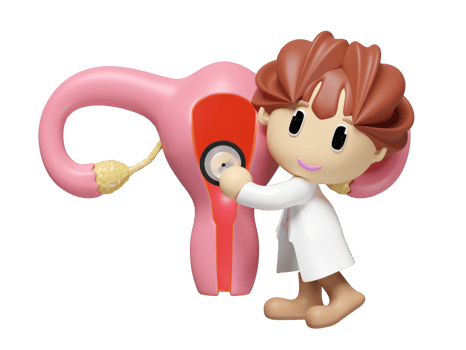 3d human uterus with woman doctor hand holding stethoscope isolated. check uterus health concept, 3d illustration render png