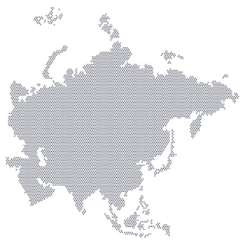 Stylized map of the continent Asia consisting of hexagons vector