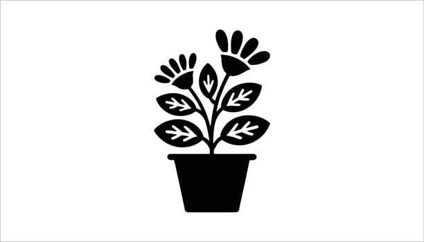 Decorative Potted Plant with Beautiful Leaves and Flowers Icon vector