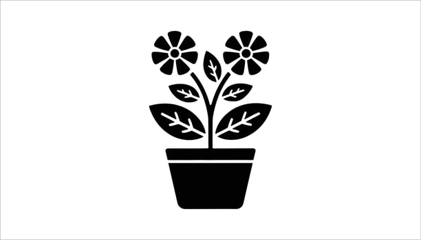 Simple Black and White Illustration of Potted Flower Plant vector