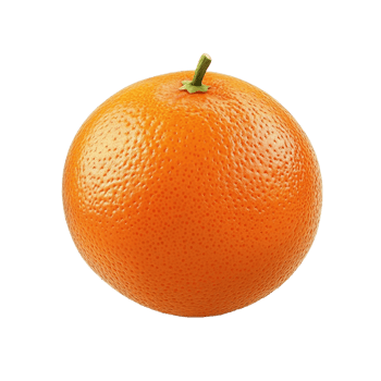 Vibrant whole orange is shown in a detailed close up view on transparent background png