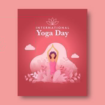 International Yoga Day post with Faceless Woman Practice Yoga Sukhasana Pose on Pink Nature View Illustration. vector