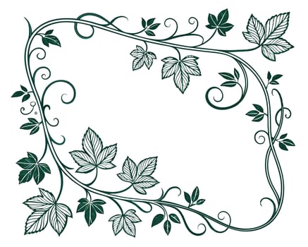 Elegant Green Floral Border with Decorative Leaves and Swirls Design vector