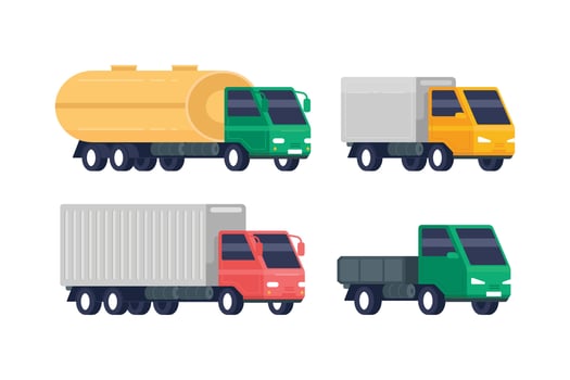 Freight transportation vehicles. Various types of freight transportation trucks vector
