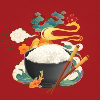Red Asian Background with Rice vector