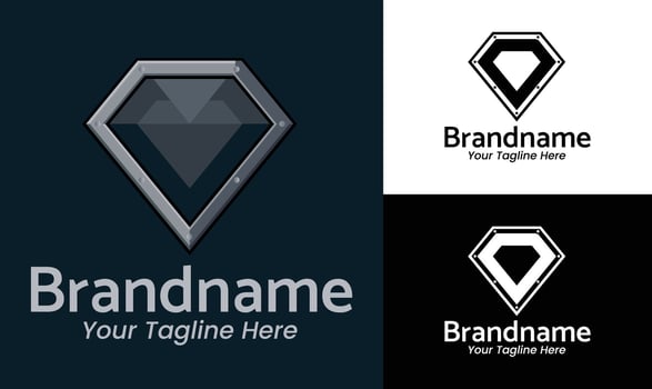 Diamond metal shield logo design template for luxury brand jewelry store or industrial tech identity vector