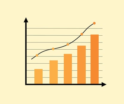 An orange bar chart with a downward arrow vector
