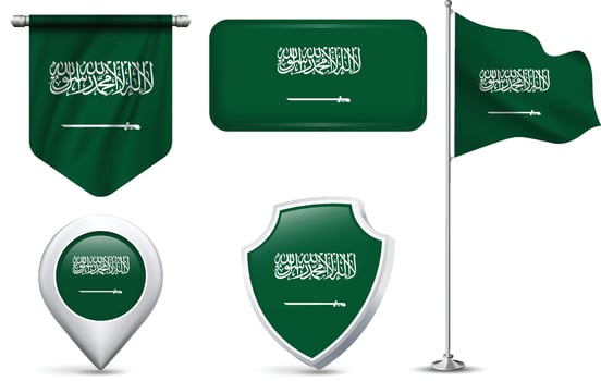 Set of Saudi Arabian Flags in Different Shapes and Styles vector