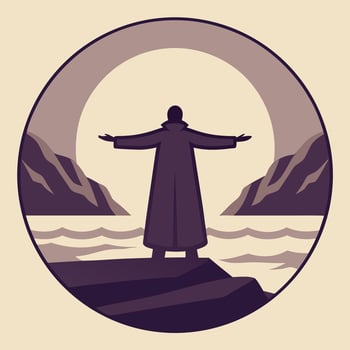 Silhouette of a Person in a Long Coat by the Sea vector
