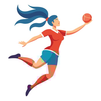 Dynamic Female Athlete Leaping to Catch a Ball vector