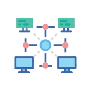 Computer network diagram with server and client computers vector
