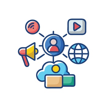 Digital Marketing Network Connection Icon on Black Background vector