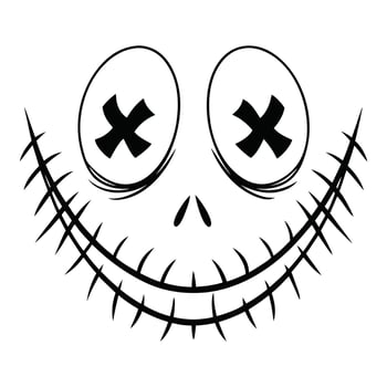 Spooky Cartoon Monster Face with Stitched Smile and X Eyes vector