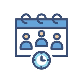 Team Meeting Schedule Icon, Calendar and Clock Symbol vector