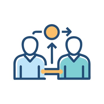 Teamwork, collaboration, communication, knowledge sharing, business process icon vector
