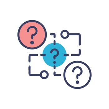 Question marks connected by lines, business decision icon concept vector