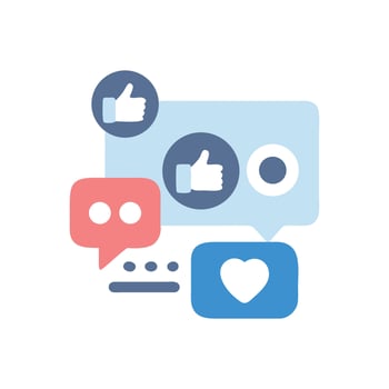 Social media engagement icons Like, comment, follow, heart vector