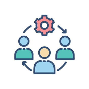 Teamwork process icon Group with cog and arrows vector
