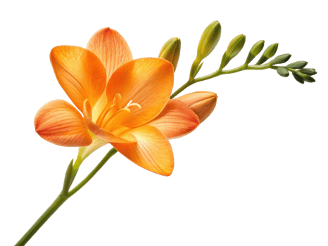 Vibrant freesia flower blooms in shades of orange, showcasing its delicate petals and graceful buds, symbolizing beauty and elegance png
