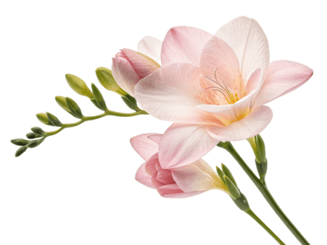 Beautiful freesia flower in soft pink hues showcases delicate petals and vibrant green buds, creating serene and elegant display png