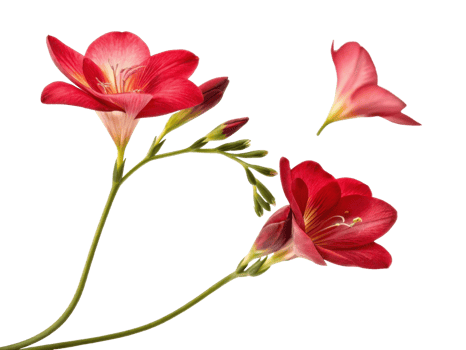 Beautiful freesia flowers bloom in vibrant red hues, showcasing their delicate petals and graceful stems in stunning display of nature artistry png