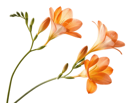 Beautiful freesia flowers bloom gracefully, showcasing their vibrant orange petals and delicate green stems in stunning display of nature artistry png