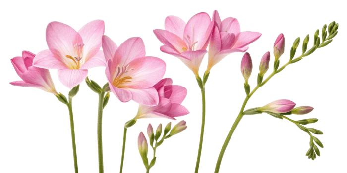Beautiful freesia flowers bloom in soft pink hues, showcasing their delicate petals and graceful stems png