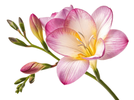 Beautiful freesia flower with delicate pink and white petals showcases its vibrant colors and intricate details, symbolizing elegance and grace png