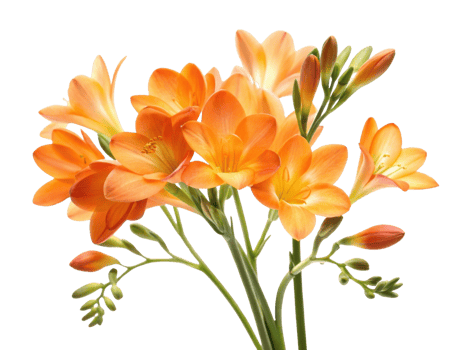 Freesia flowers bloom in vibrant orange hues, creating stunning display of beauty and elegance that brightens any space png