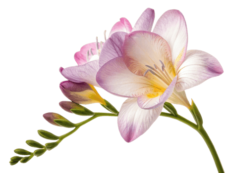 Beautiful freesia flower showcases delicate petals shades of pink and white, exuding elegance and charm. Its vibrant colors and graceful form make png