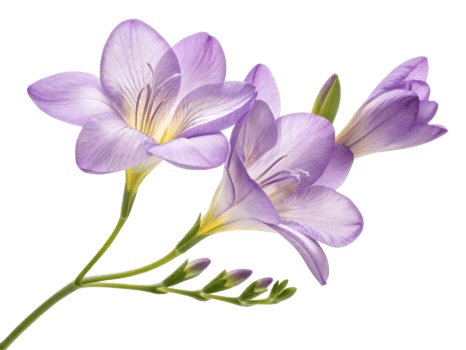 Freesia flowers bloom beautifully with delicate petals showcasing shades of purple and yellow, creating vibrant and cheerful atmosphere png