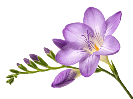 Stunning freesia flower in vibrant purple showcases delicate petals and graceful stem, embodying beauty and elegance png
