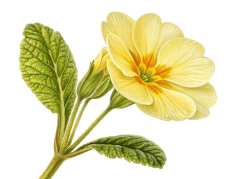 Beautiful primrose flower with delicate yellow petals and vibrant green leaves showcases nature elegance and charm png