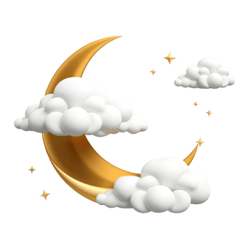 Dreamy Crescent Moon with Sparkling Stars and Floating Clouds for Night-Themed Designs png