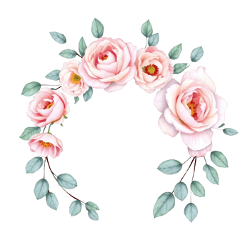 Elegant Pink Rose Floral Wreath with Lush Green Leaves for Decorative and Artistic Use png