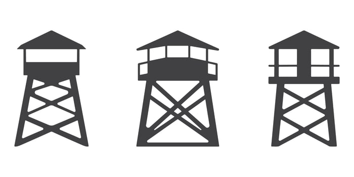 Observation Tower Icons Silhouette Set vector