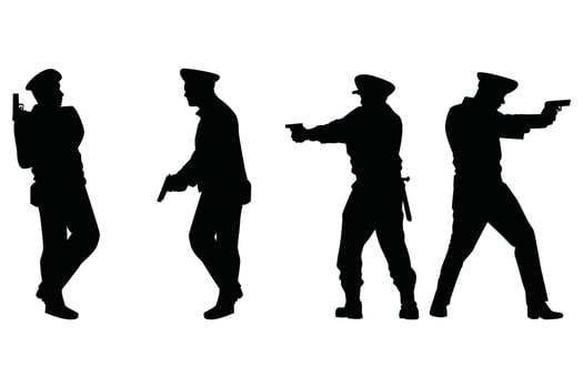 Black Silhouettes set of Police Officer with Rod Illustration on White Background vector