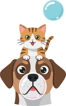 Cute kitten sitting on dog head with bubble illustration for tshirt printing projects vector