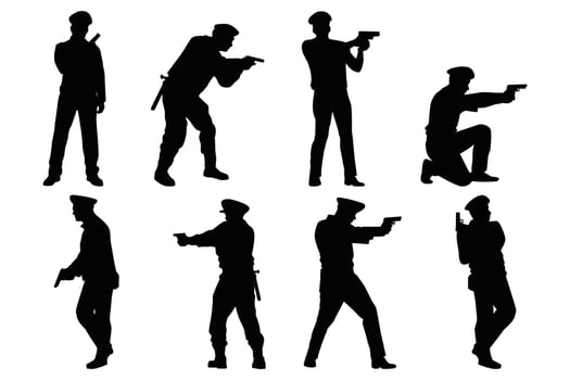 Silhouette Set of Police Officers with Rods Illustration on White Background vector