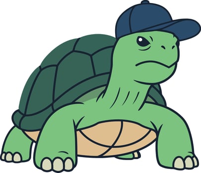 Turtle wearing blue cap illustration for t-shirt printing and creative projects vector