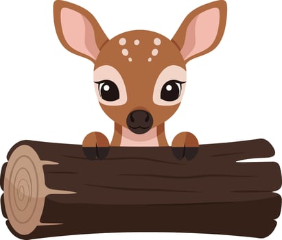 Cute fawn peeking over wooden log illustration for tshirt projects vector