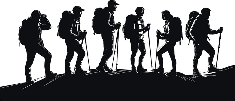 Editable Hiking Silhouette Icons in Format vector