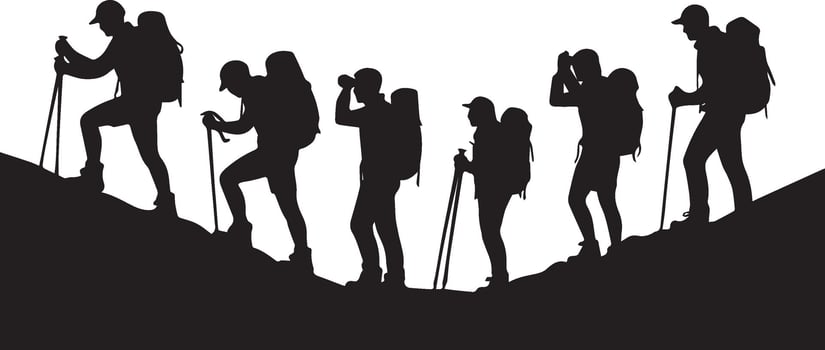 Hiking Silhouette Icons Black Filled vector