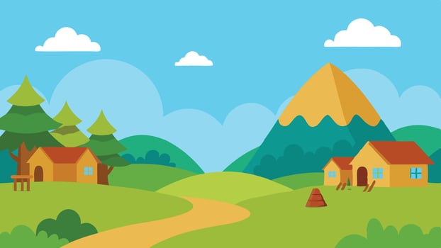 Cartoon 2d nature village background vector