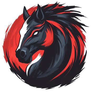 Fierce black horse with red eyes on a red sun background perfect for branding and design png