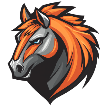 Horse head with orange mane and blue eyes on transparent background illustration png
