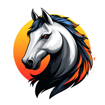 White horse head silhouette with fiery sun on transparent background illustration png